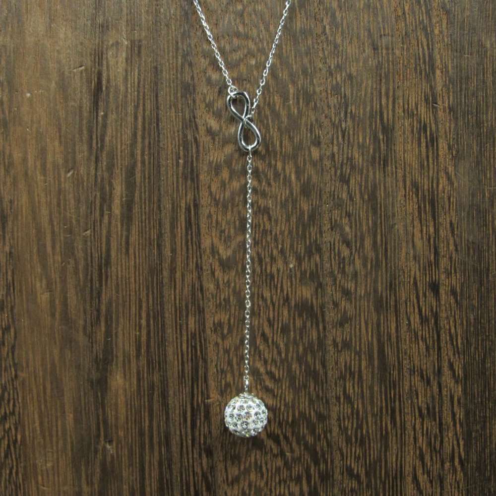18" Sterling Infinity Crystal Ball Drop Necklace Gem